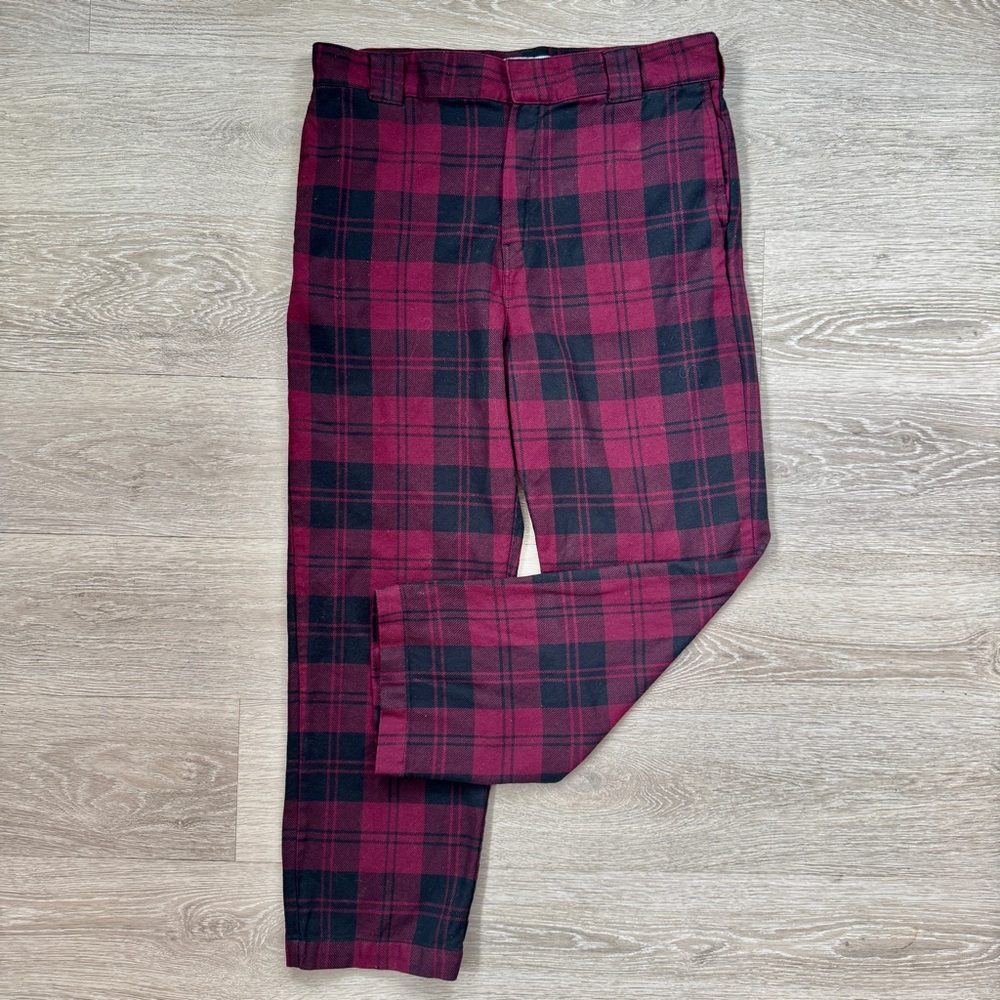 Carhartt WIP Pulford Red & Black Plaid Pants, Men’s Large